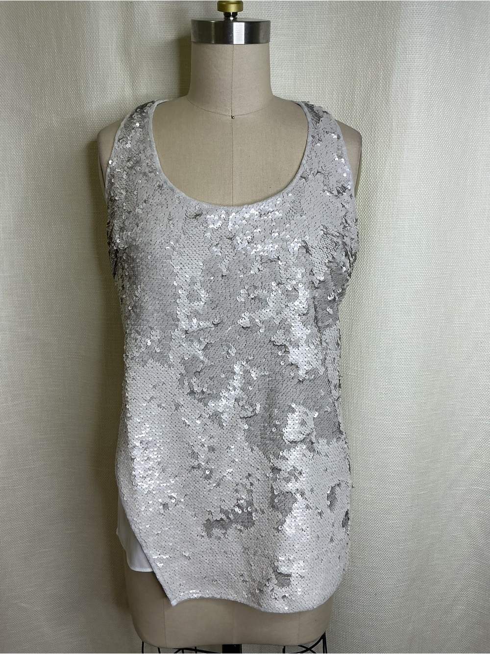 Sachin & Babi Ivory Sequin Tank Top XS Party Cocktail Holiday Glam Chic